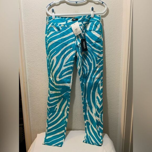Versus Versace Turquoise Zebra Animal Print Skinny Jeans size 31 - Picture 1 of 12